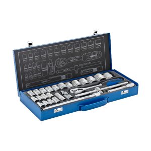 جعبه بکس 1-2 درایو ، 26 پارچه با سطح کروم مات و جعبه فلزی نووا مدل 6681