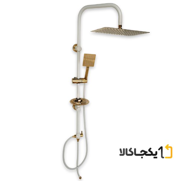 علم دوش حمام همت گستر یونیورست استیل سفید طلایی با سردوش 20×30