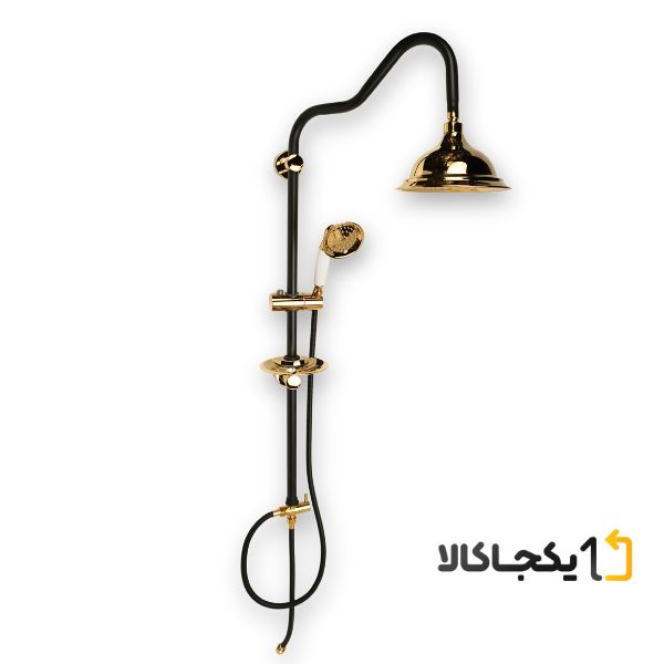 علم دوش حمام مدل یونیورست 807 زنگوله‌ای مشکی طلایی لوله کوهانی