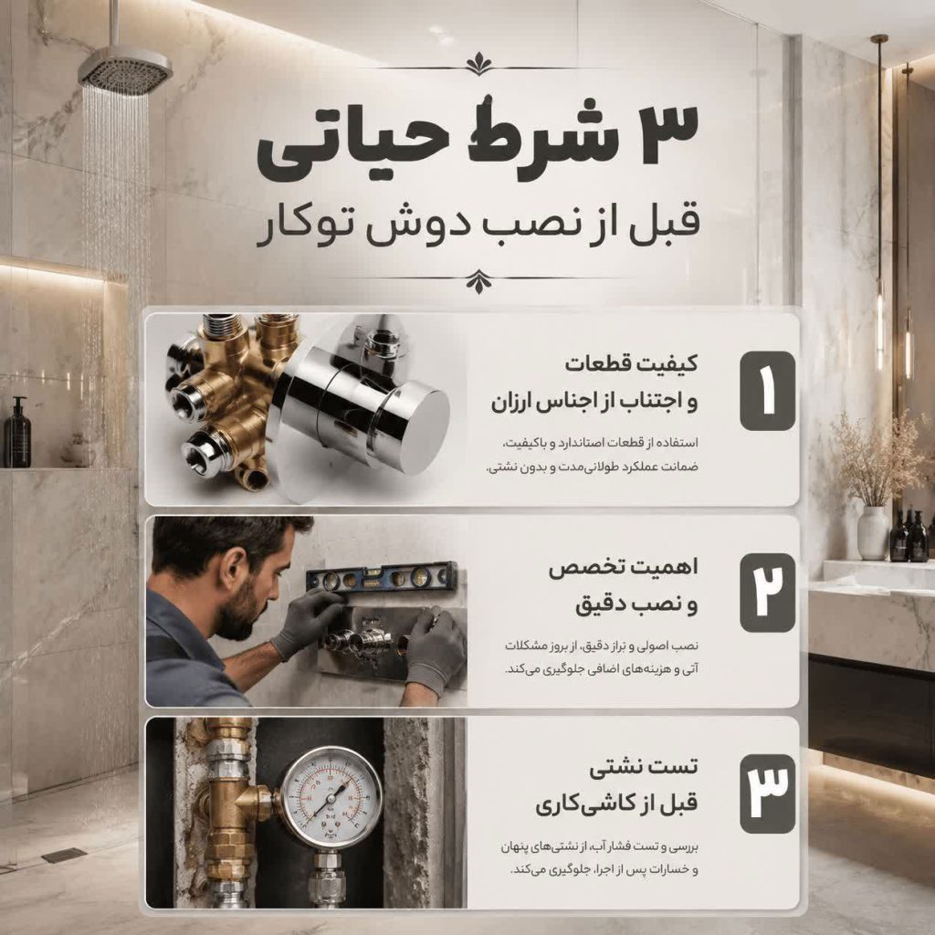 مزایا و معایب دوش توکار 4 نصب دوش توکار