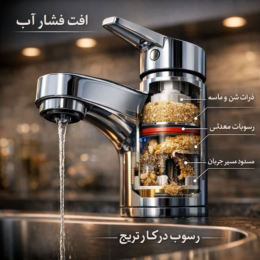 علائم خرابی کارتریج شیر اهرمی 6 کاهش ناگهانی فشار آب در شیر اهرمی