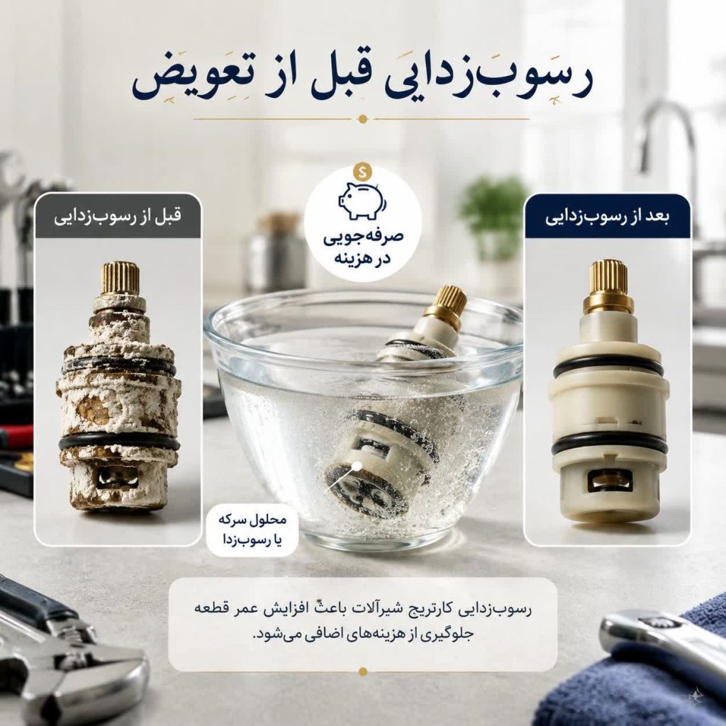علائم خرابی کارتریج شیر اهرمی 8 بررسی رسوبزدایی قبل از تعویض