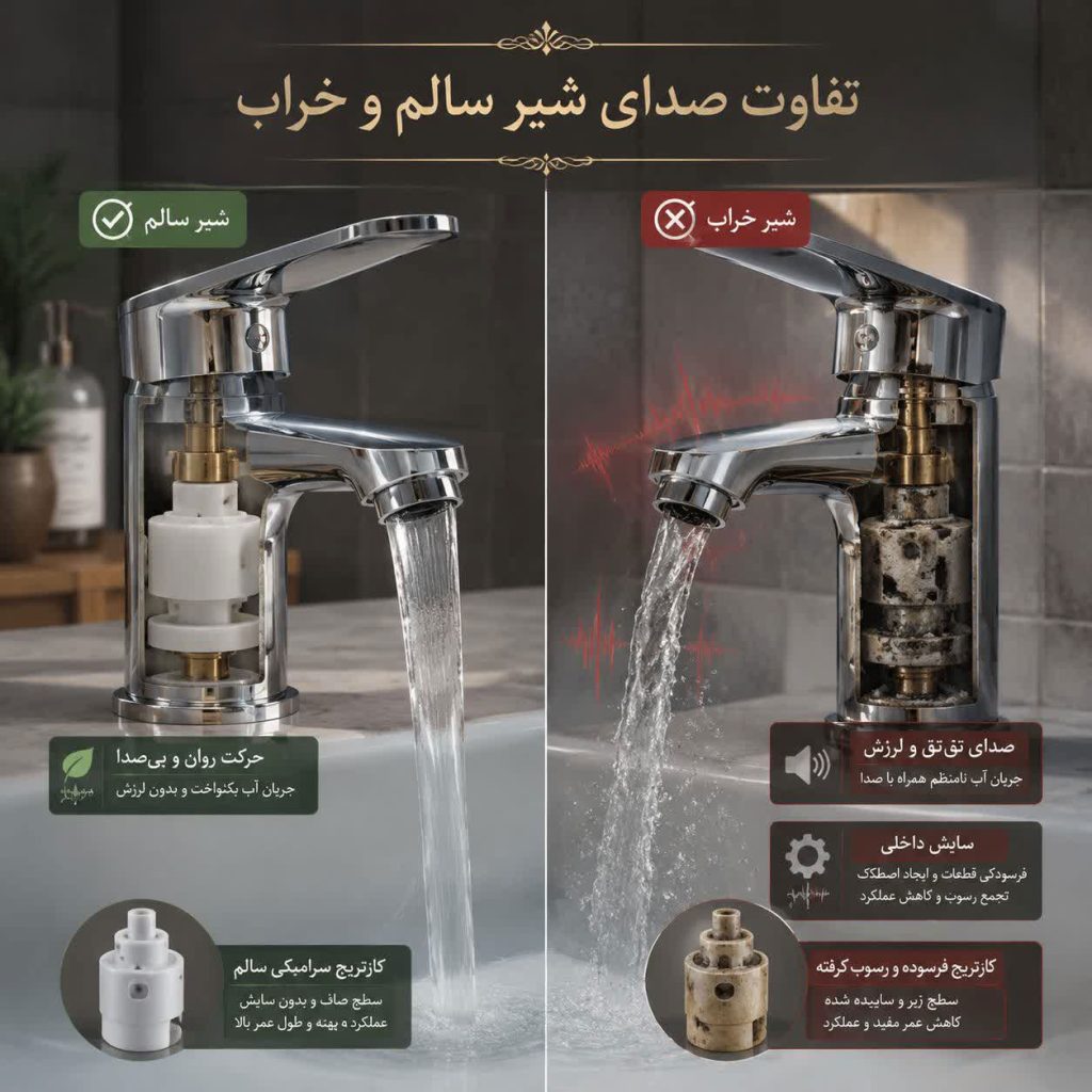 علائم خرابی کارتریج شیر اهرمی 9 تفاوت صدای شیر سالم و شیر دارای کارتریج خراب