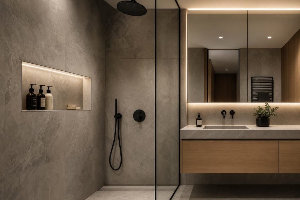 راهنمای طراحی حمام مدرن 6 دکوربندی در حمام مدرن